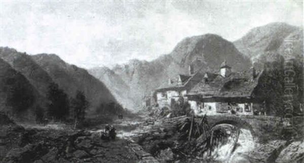 Dorf In Den Bergen Oil Painting by Eugene Deshayes