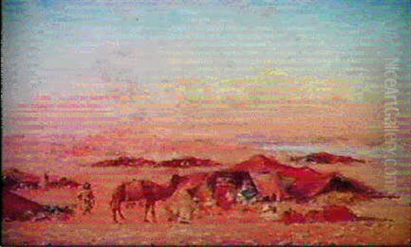 Campement Berberes Aux Portes Du Desert Oil Painting by Eugene Deshayes