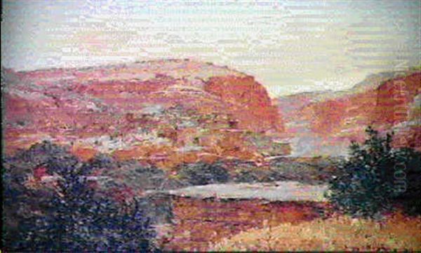 Village Et Casbah Dans Le Sud Marocain Oil Painting by Eugene Deshayes