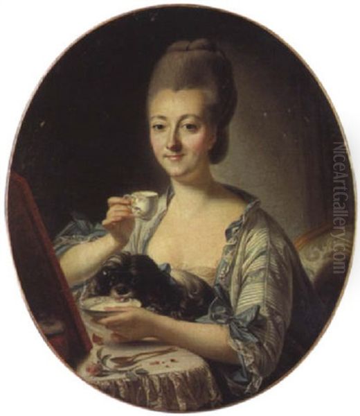 Portrait De La Marquise De La Poupleniere Oil Painting by Francois Bruno Deshays de Colleville