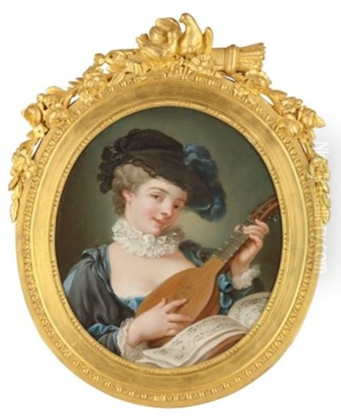 A Courtesan With A Lute Oil Painting by Jean Baptiste Henri Deshays