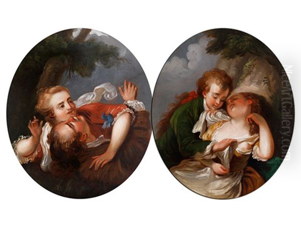 Jeweils Hochovale Schaferszenen (+ Another; Pair) Oil Painting by Jean Baptiste Henri Deshays