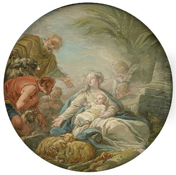 The Annunciation To The Shepherds (+ The Adoration Of The Shepherds; Pair) Oil Painting by Jean Baptiste Henri Deshays