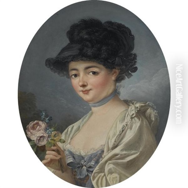 Portrait Of A Woman With A Flower Oil Painting by Jean Baptiste Henri Deshays