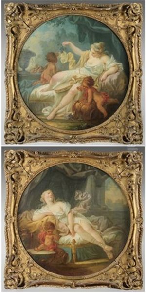 Venus Jouant Avec L'amour (+ Venus Revant; 2 Works) Oil Painting by Jean Baptiste Henri Deshays