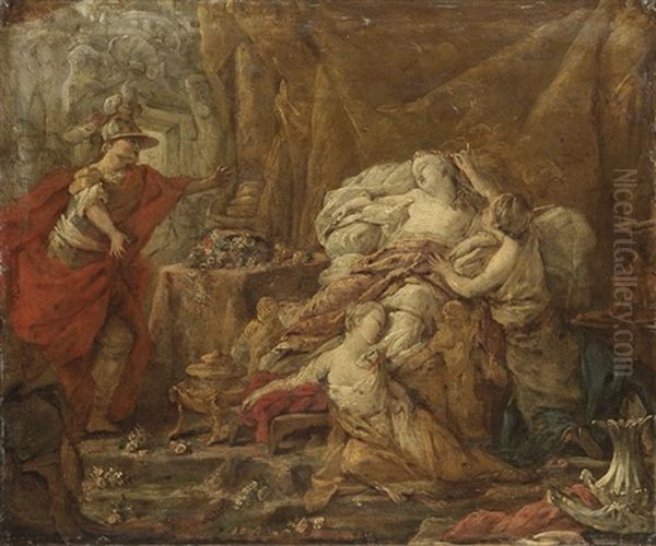 Death Of Cleopatra (sketch) Oil Painting by Jean Baptiste Henri Deshays