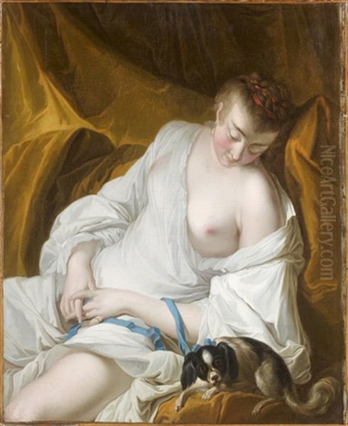 Une Femme Endormie, Dite La Fidelite Surveillante Oil Painting by Jean Baptiste Henri Deshays