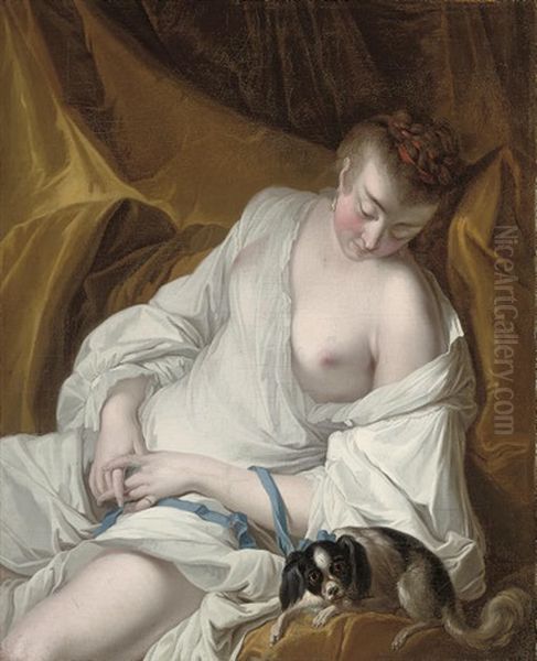 A Woman En Deshabille Oil Painting by Jean Baptiste Henri Deshays