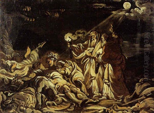 Tobie Faisant Enterrer Les Morts Oil Painting by Jean Baptiste Henri Deshays