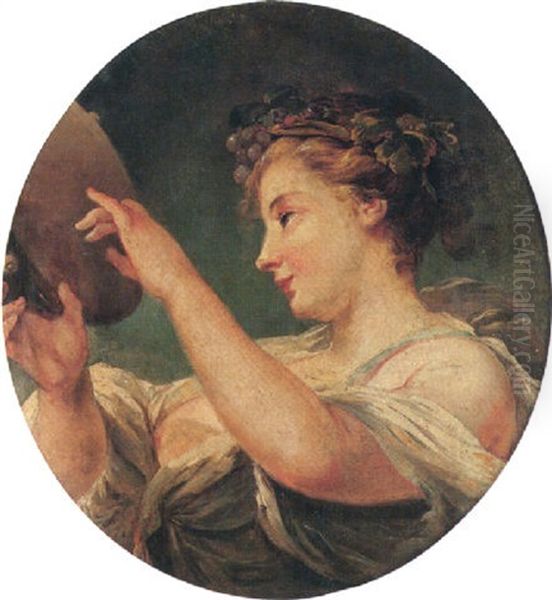 A Young Bacchante Playing A Tambourine Oil Painting by Jean Baptiste Henri Deshays