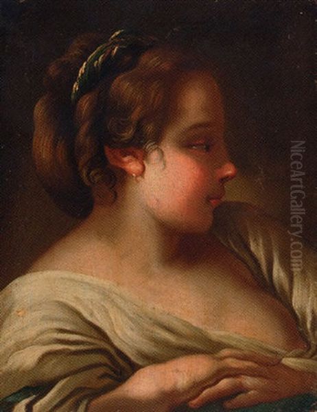 A Young Girl, In Profile Oil Painting by Jean Baptiste Henri Deshays