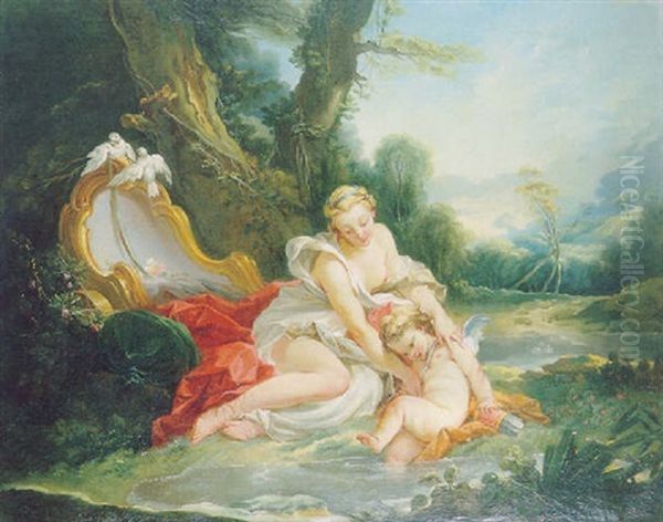 L'amour Au Bain Oil Painting by Jean Baptiste Henri Deshays