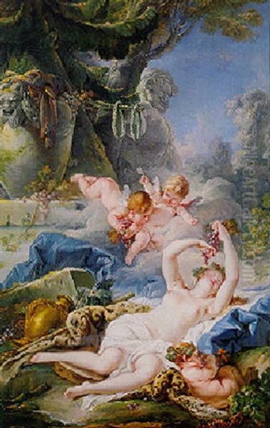 Erigone In A Fantastic Landscape With Four Putti Oil Painting by Jean Baptiste Henri Deshays