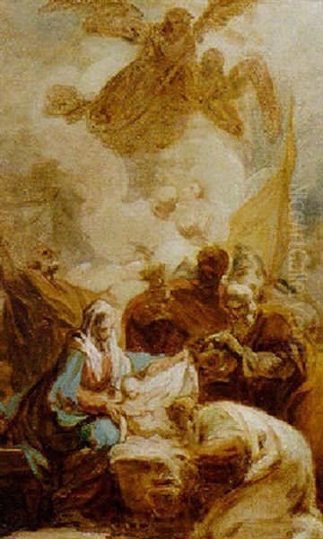 The Adoration Of The Kings Oil Painting by Jean Baptiste Henri Deshays