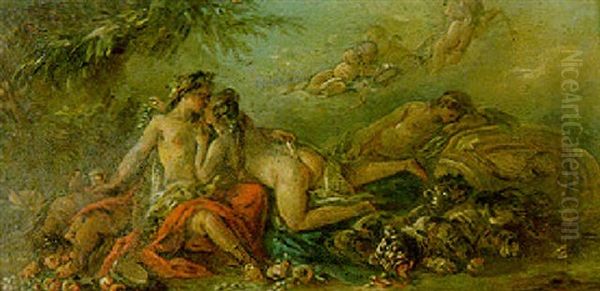 Bacchus, Nymphs And Cupids Oil Painting by Jean Baptiste Henri Deshays