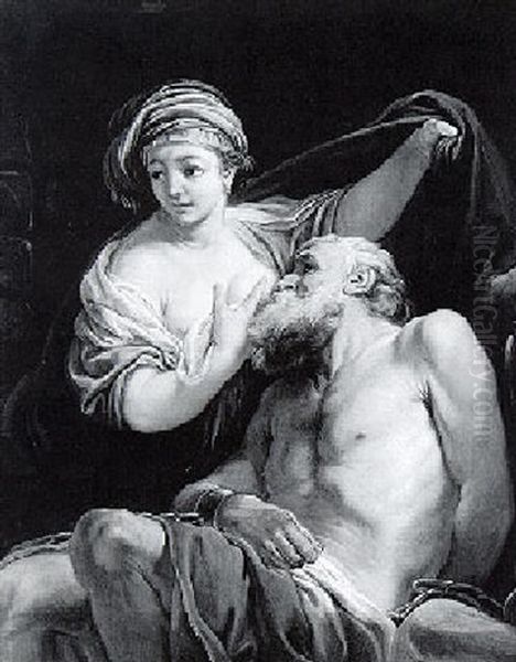 Roman Charity Oil Painting by Jean Baptiste Henri Deshays