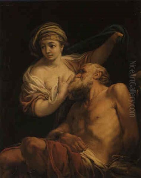 Cimon And Pero (roman Charity) Oil Painting by Jean Baptiste Henri Deshays