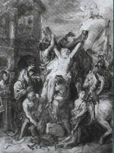 The Martyrdom Of St. Andrew Oil Painting by Jean Baptiste Henri Deshays