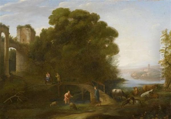 Pastorale Landschaft Mit Der Flucht Nach Agypten Oil Painting by Giovanni Domenico Desiderii