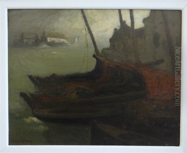 Barque A Saint Cado, Circa 1905 Oil Painting by Louis Marie Desire-Lucas