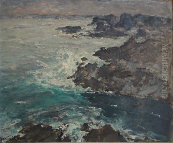 Coup De Mer A Ouessant Oil Painting by Louis Marie Desire-Lucas