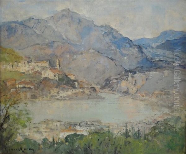 Village En Bord De Riviere Oil Painting by Louis Marie Desire-Lucas