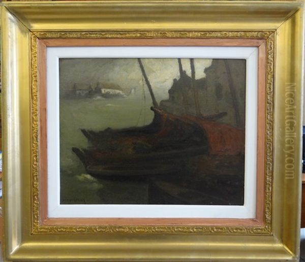 Barque A Saint Cado Oil Painting by Louis Marie Desire-Lucas