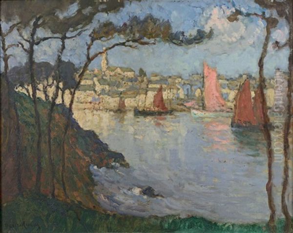 Voiles Rouges Dans Le Port Oil Painting by Louis Marie Desire-Lucas