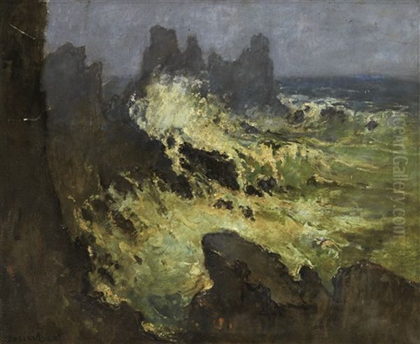 Vagues Et Cote Rocheuse A Ouessant Oil Painting by Louis Marie Desire-Lucas