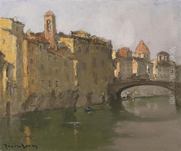 Le Pont De La Sainte Trinite A Florence Oil Painting by Louis Marie Desire-Lucas