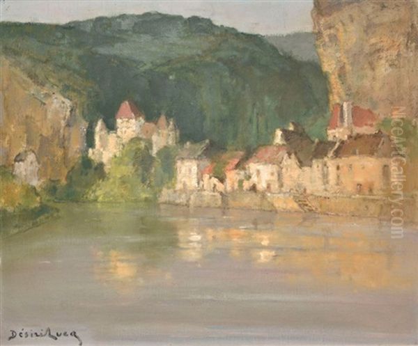 Village Et Chateau A La Riviere Huile Sur Toile Oil Painting by Louis Marie Desire-Lucas