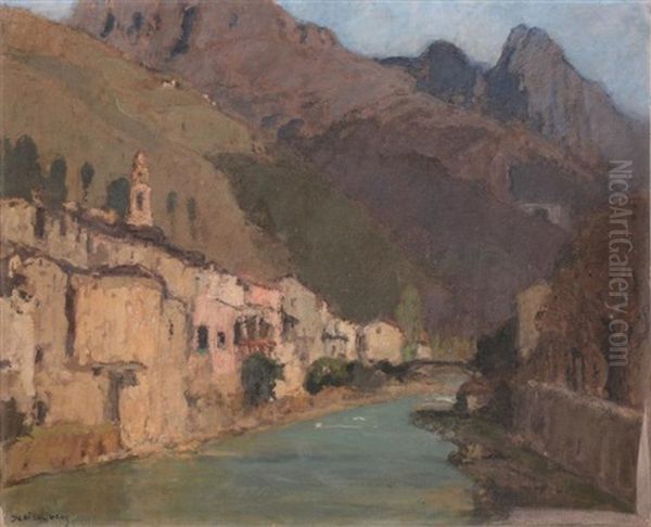 La Roya A Fontan Oil Painting by Louis Marie Desire-Lucas