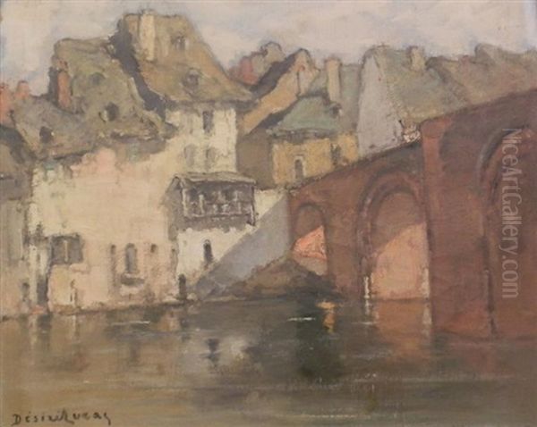 Le Pont Rouge A Espalion Oil Painting by Louis Marie Desire-Lucas