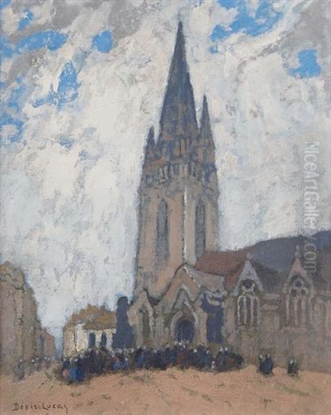 L'entree De L'eglise, Bretagne Oil Painting by Louis Marie Desire-Lucas