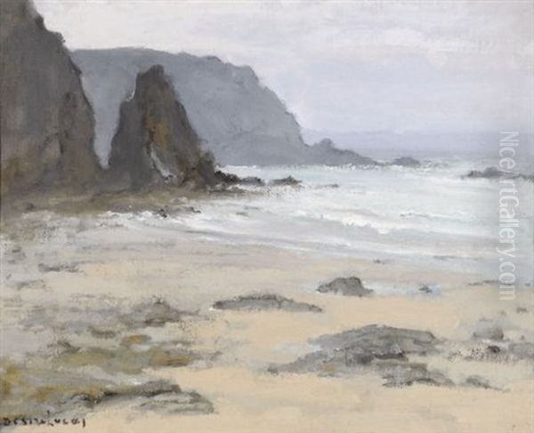 Plage De Normandie Oil Painting by Louis Marie Desire-Lucas