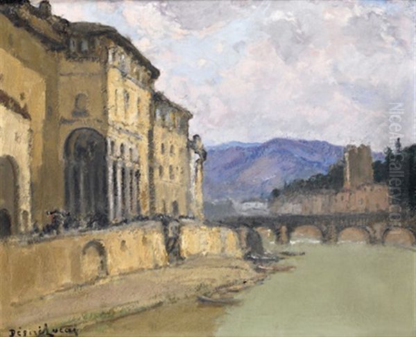 L'arno A Florence Oil Painting by Louis Marie Desire-Lucas