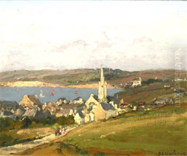 Camaret, Vue De L'eglise St. Remi Oil Painting by Louis Marie Desire-Lucas