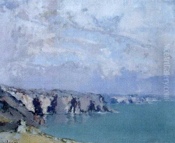 Falaises A Morgat Oil Painting by Louis Marie Desire-Lucas