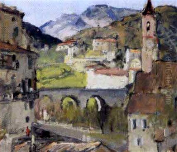 Village Meridional Oil Painting by Louis Marie Desire-Lucas