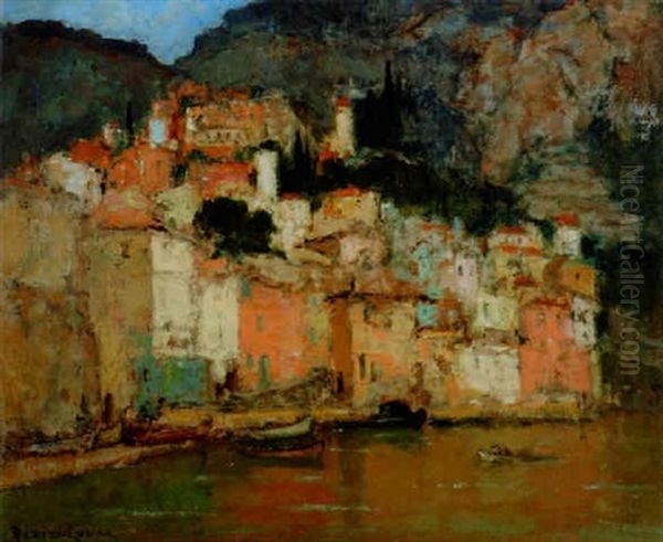 Vue De Villefranche (?) Oil Painting by Louis Marie Desire-Lucas