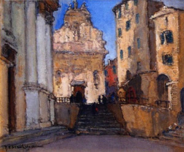 Iglesia De La Concepcion - Menton Oil Painting by Louis Marie Desire-Lucas