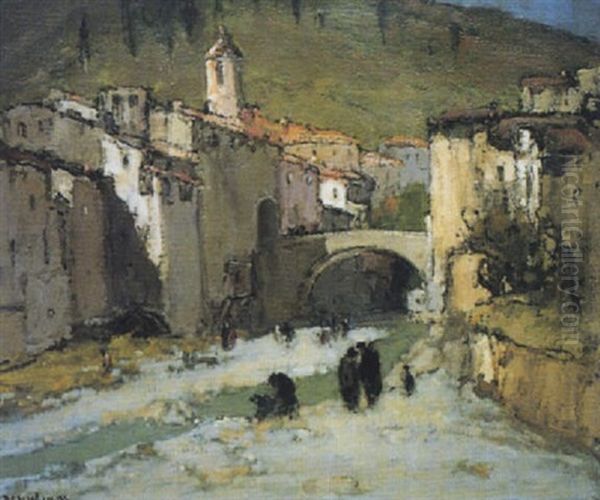 Ville Fortifiee Pres De La Riviere by Louis Marie Desire-Lucas