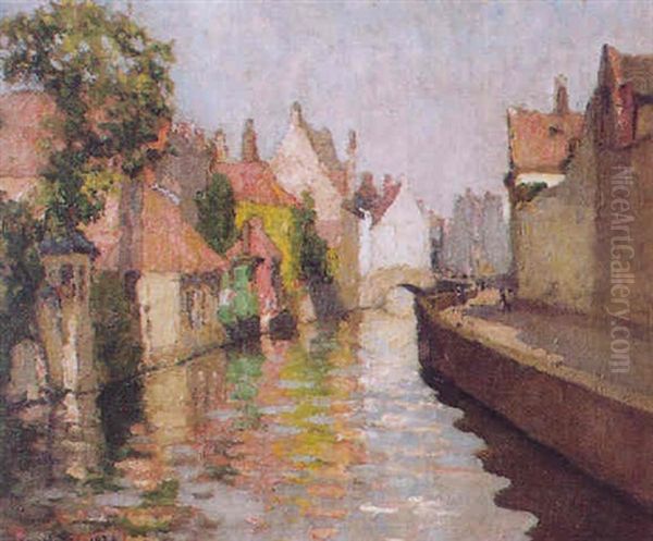 Le Vieux Canal A Bruges Oil Painting by Louis Marie Desire-Lucas