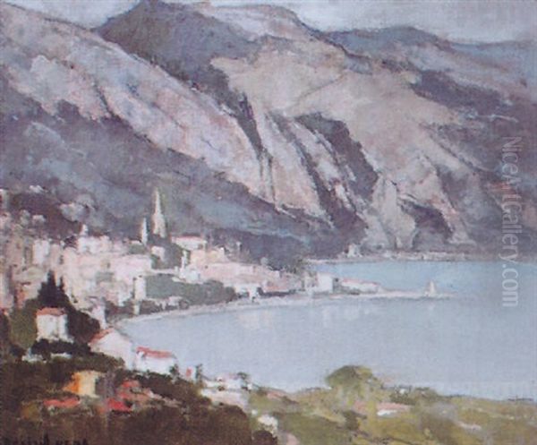 La Baie De Menton Vue De Roquebrune Oil Painting by Louis Marie Desire-Lucas