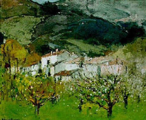 Paysage Aux Pommiers En Fleurs Oil Painting by Louis Marie Desire-Lucas