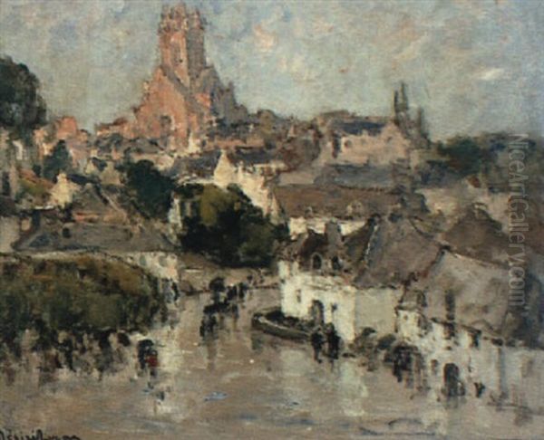 Bourg Breton Sous La Pluie - Quimperl, Oil Painting by Louis Marie Desire-Lucas