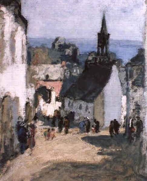 Douarnenez - La Chapelle Oil Painting by Louis Marie Desire-Lucas