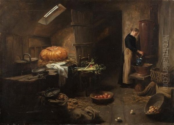 Scene De Cuisine Oil Painting by Marie Desliens