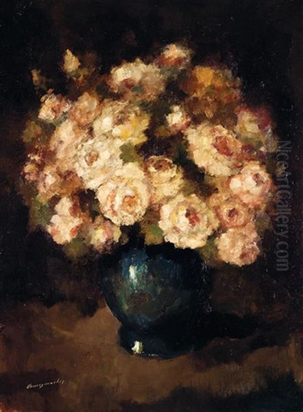 Roses Blanches Oil Painting by Louis Desmaeker