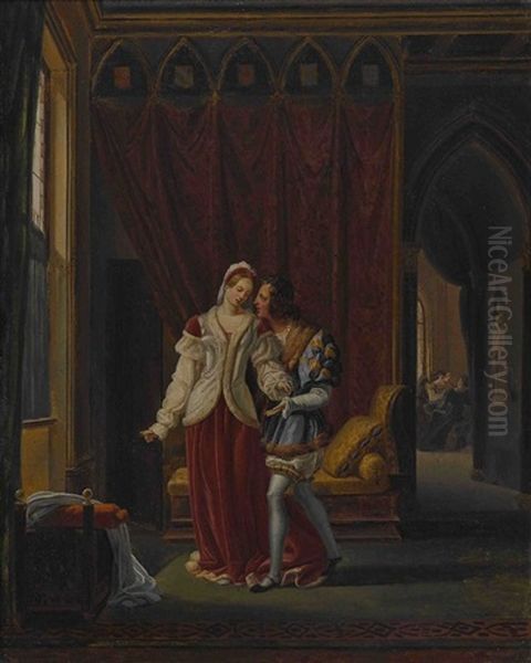 Liebespaar Im Renaissance-kostum Oil Painting by Francois Barthelemy Augustin Desmoulins